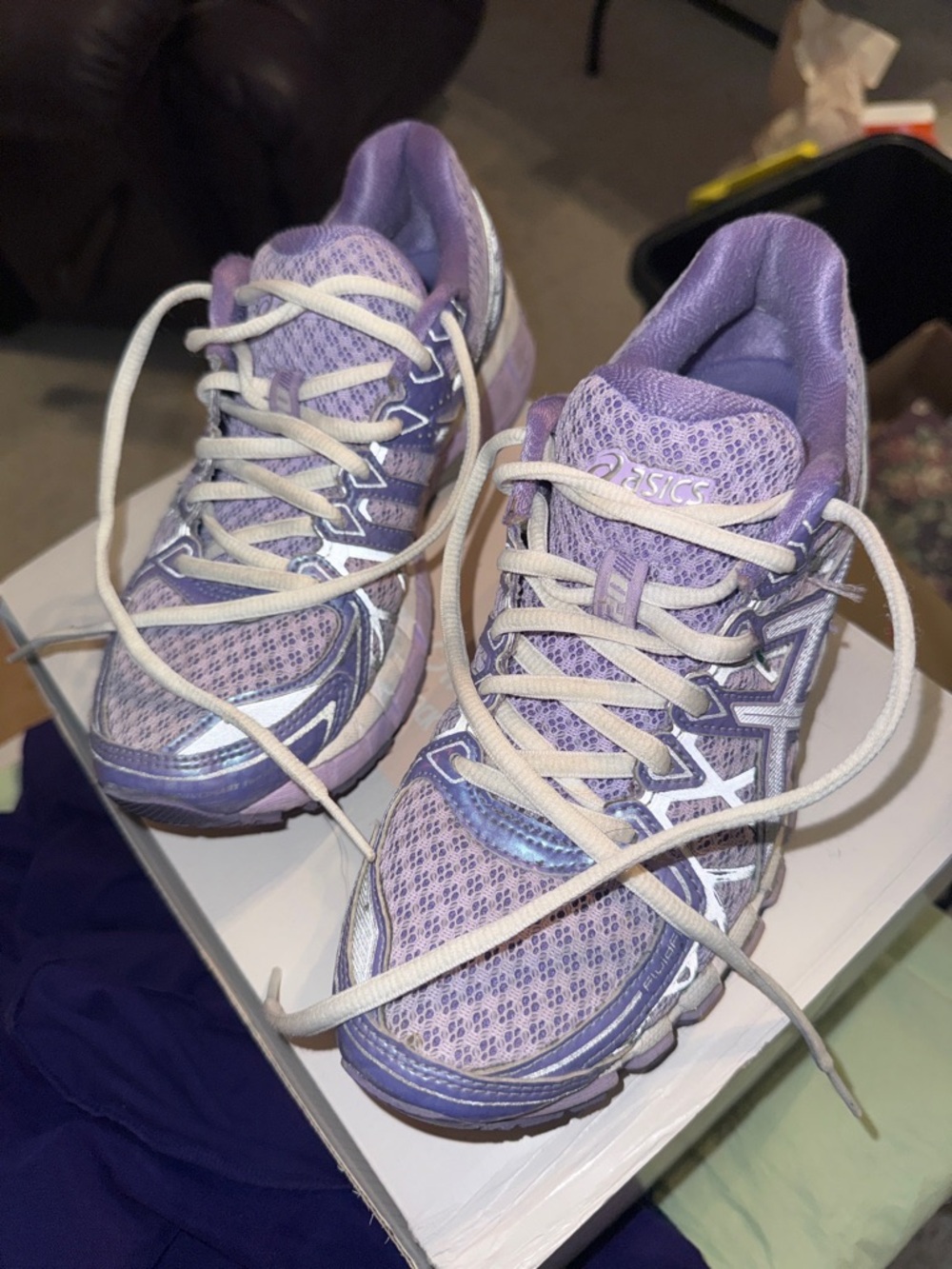 ASICS Lavender and White Mesh Running Shoes